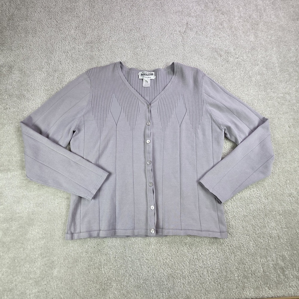 Pendleton Silk Blend Cardigan Size L Gray Geometric Old Money
